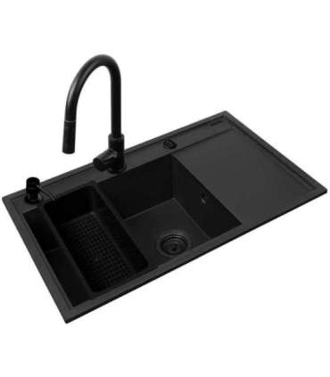 Set - PYRAMIS CAMEA (79X50) 1B 1D L sink + IDEA BLACK EDITION mixer tap - 070168402BE - Volcano