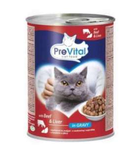 PREVITAL Beef with liver in gravy - wet cat food - 2x415g
