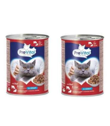 PREVITAL Beef with liver in gravy - wet cat food - 2x415g