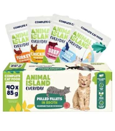 ANIMAL ISLAND Everyday Beef, chicken, turkey and white fish fillets in broth - wet cat food - 40 x 85g