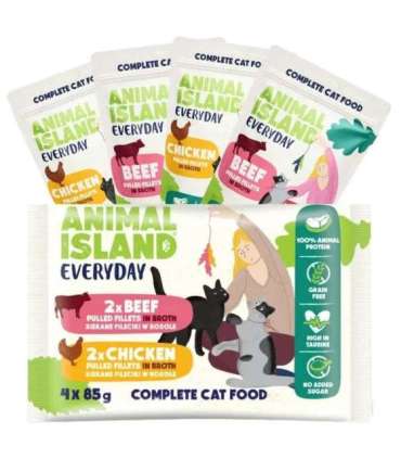 ANIMAL ISLAND Everyday Chicken and Beef fillets in broth - wet cat food - 4 x 85g