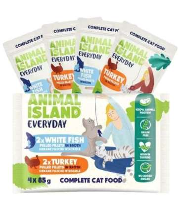 ANIMAL ISLAND Everyday Turkey and White fish fillets in broth - wet cat food - 4 x 85g