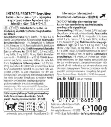 ANIMONDA Integra Protect Sensitive Lamb with rice - wet cat food - 100g