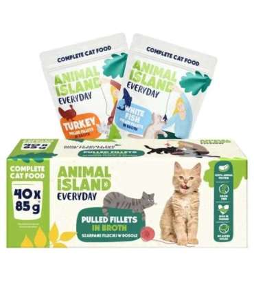 ANIMAL ISLAND Everyday Turkey and White fish fillets in broth - wet cat food - 40 x 85g