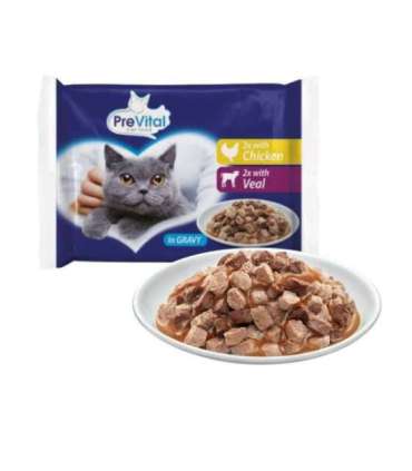 PREVITAL Chicken and veal in gravy - wet cat food - 4 x 100g