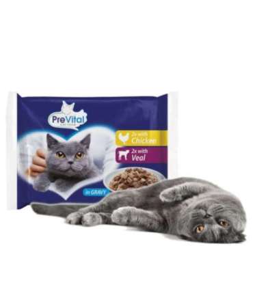 PREVITAL Chicken and veal in gravy - wet cat food - 4 x 100g