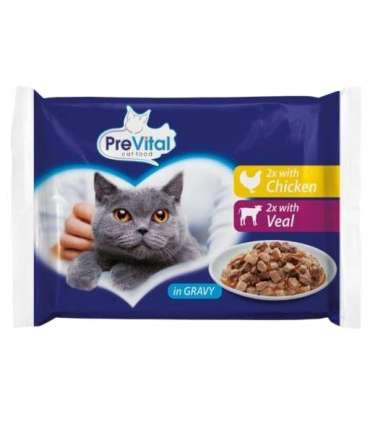 PREVITAL Chicken and veal in gravy - wet cat food - 4 x 100g