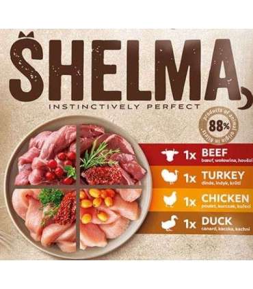 SHELMA Rich in chicken, turkey, beef and duck - wet cat food - 4x85g