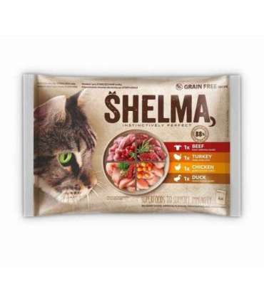 SHELMA Rich in chicken, turkey, beef and duck - wet cat food - 4x85g