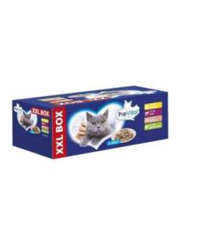 PREVITAL XXL BOX Flavor Mix with Chicken, Veal, Salmon, and Liver in Gravy - Wet Cat Food - 48 x 100g