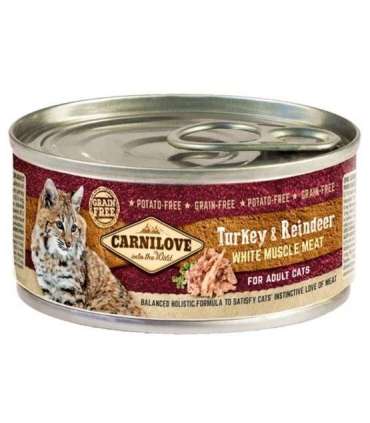 CARNILOVE Cat Turkey & Reindeer White Muscle Meat – wet food for cats – 100 g