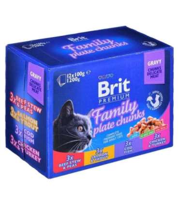 BRIT Cat Pouches Family Plate - wet cat food - 12 x 100g