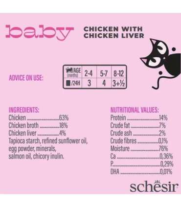 SCHESIR Baby Chicken with liver in broth - wet food for kittens - 70g