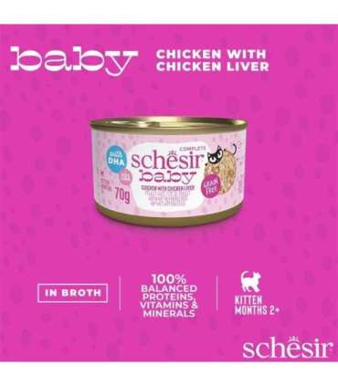 SCHESIR Baby Chicken with liver in broth - wet food for kittens - 70g