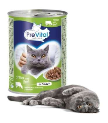 PREVITAL Cat Food Sterile Beef in Sauce - Wet Food for Cats - 415g