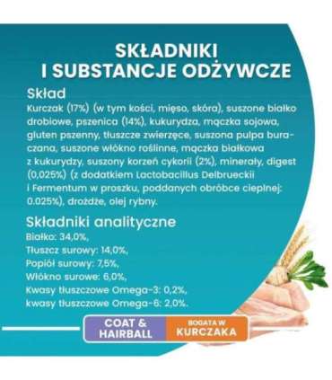 PURINA One Bifensis Coat & Hairball Chicken - dry cat food - 800 g