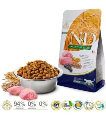 FARMINA N&D ANCESTRAL GRAIN CAT LAMB. SPELT. OATS AND BLUEBERRY ADULT  1.5kg