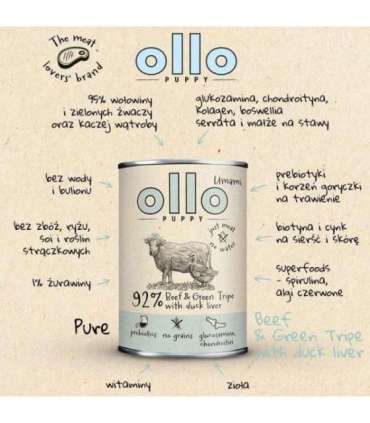 OLLO Puppy Umami Beef and Green Tripe with Duck Liver - wet dog food - 400g