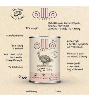 OLLO Puppy Pure Turkey - wet dog food - 850 g