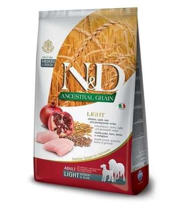 FARMINA N&D ANCESTRAL GRAIN DOG LIGHT - CHICKEN. SPELT.OATS AND POMEGRANATE ADULT MEDIUM & MAXI 12kg