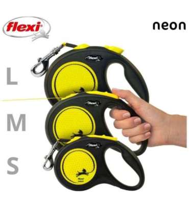 Flexi New NEON 5 m Black, Yellow Dog Retractable lead