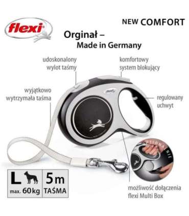 Flexi New COMFORT 8 m Black, Grey Dog Retractable lead