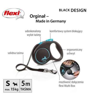 Flexi Automatic leash Black Design S 5 m, Blue