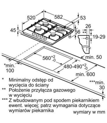Bosch Serie 6 PCH6A5I90 hob Stainless steel Built-in 60 cm Gas 4 zone(s)