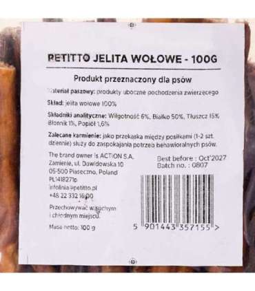 PETITTO Jelito Wołowe - gryzak dla psa - 100g