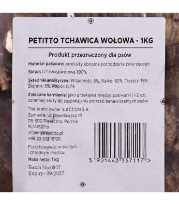 PETITTO Tchawica Wołowa - przysmak dla psa - 1kg