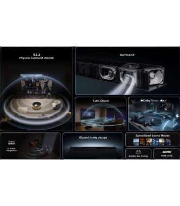 TCL Q Q75H Class 5.1.2 Channel Sound Bar with Dolby Atmos, Ray Danz Technology, and Wireless Subwoofwer