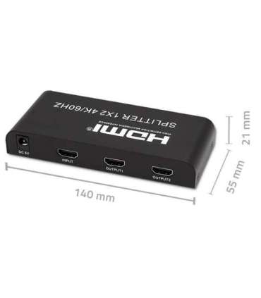 Qoltec 51797 Active HDMI Splitter 2 x HDMI 4K x 2K 6Gb/s 60Hz
