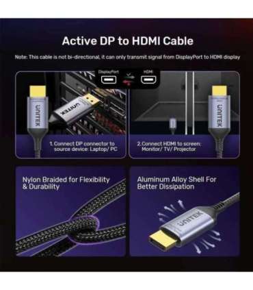 UNITEK CABLE DISPLAYPORT 1.4 TO HDMI 2.1, 8K, 1.8M