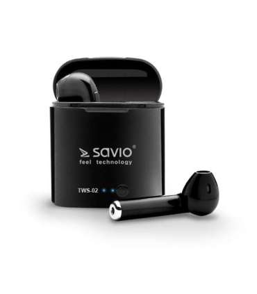 Savio TWS-02 Wireless Bluetooth Earphones, Black