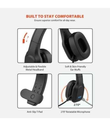 Audiocore 74452 Bluetooth Headset Headphone Noise Reuction Microphone Call CenterGoogle Siri Office Wireless