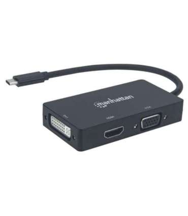 Manhattan USB-C Dock/Hub, Ports (x3): DVI-I, HDMI and VGA Ports, Note: Only One Port can be used at a time, External