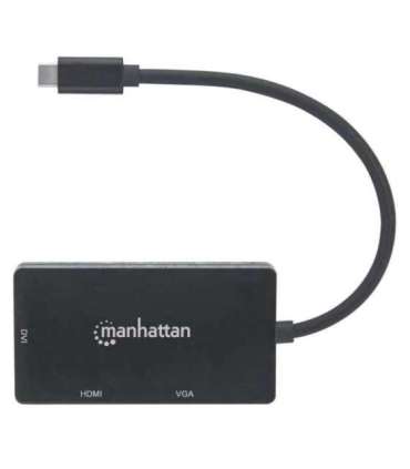 Manhattan USB-C Dock/Hub, Ports (x3): DVI-I, HDMI and VGA Ports, Note: Only One Port can be used at a time, External