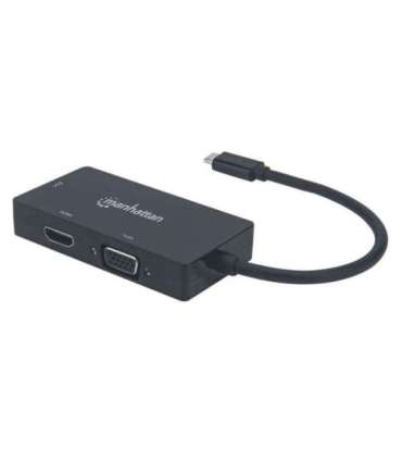 Manhattan USB-C Dock/Hub, Ports (x3): DVI-I, HDMI and VGA Ports, Note: Only One Port can be used at a time, External