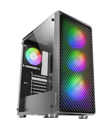 Mars Gaming MC-F Black, ATX Gaming Semitower, Full Tempered Glass Window, Metal-Mesh Front, 4x 120mm ARGB Fans