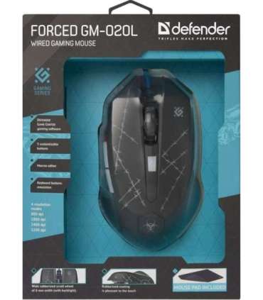 Defender Forced GM-020L mouse Gaming Ambidextrous USB Type-A Optical 3200 DPI