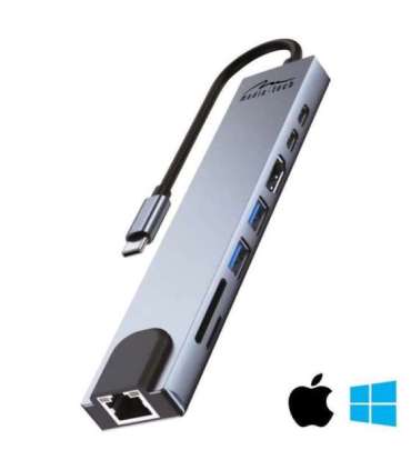 MEDIA-TECH USB HUB 8 IN 1 GIGA LAN HUB MT5046