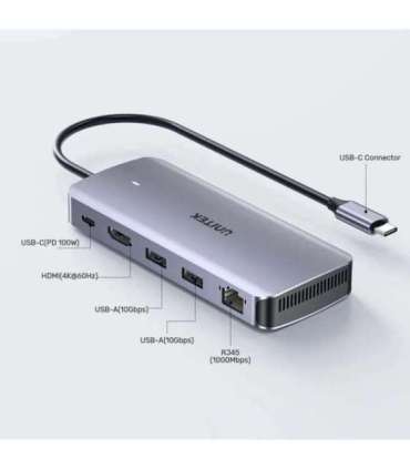 UNITEK ACTIVE HUB USB-C 10GBPS,M.2,HDMI, PD 100W