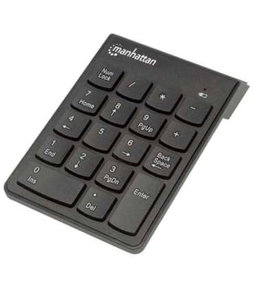 Manhattan Numeric Keypad, Wireless (2.4GHz), USB-A Micro Receiver, 18 Full Size Keys, Black, Membrane Key Switches, Auto