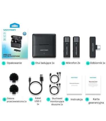 Set of 2 Vention USB-C microphones + charging case
