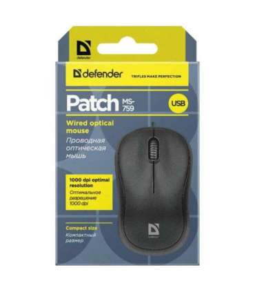 Defender MOUSE PATCH MS-759 BLACK OPTICAL 1000dpi 3P