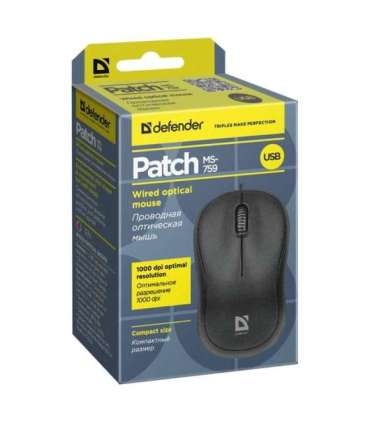 Defender MOUSE PATCH MS-759 BLACK OPTICAL 1000dpi 3P