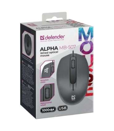 MOUSE DEFENDER ALPHA MB-507 OPTICAL 1000dpi 3P BLACK SILENT CLICK