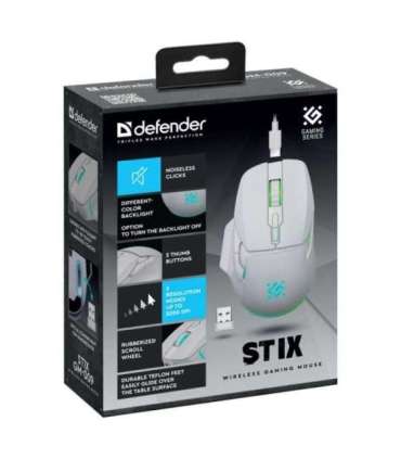 WIRELESS MOUSE DEFENDER STIX GM-009 RF WHITE 3200dpi 7P