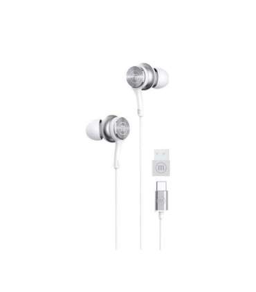 Maxell XC1 USB-C wired headphones with USB-A adapter white
