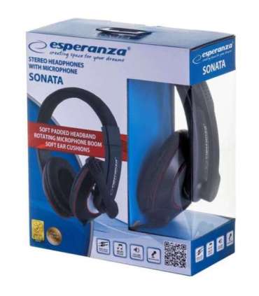 Esperanza EH118 headphones/headset Wired Head-band Calls/Music Black, Red